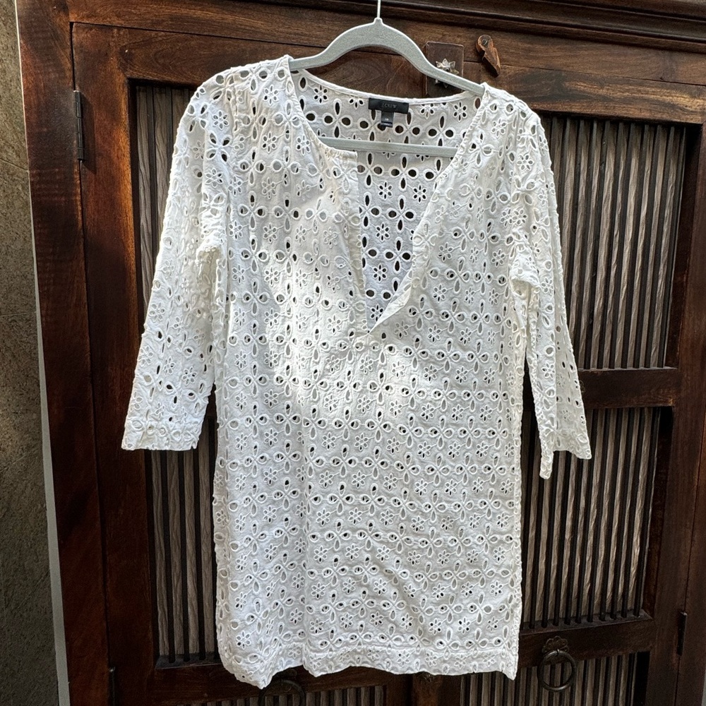 NWOT J. Crew White Eyelet Tunic Top/Swim Coverup - Size XS